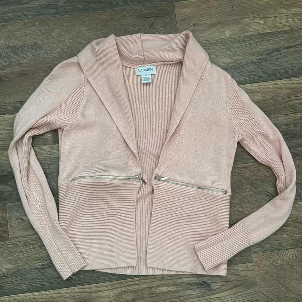 Carmen Marc Valvo Light Pink Long Sleeve Cardigan Never Worn Size Medium